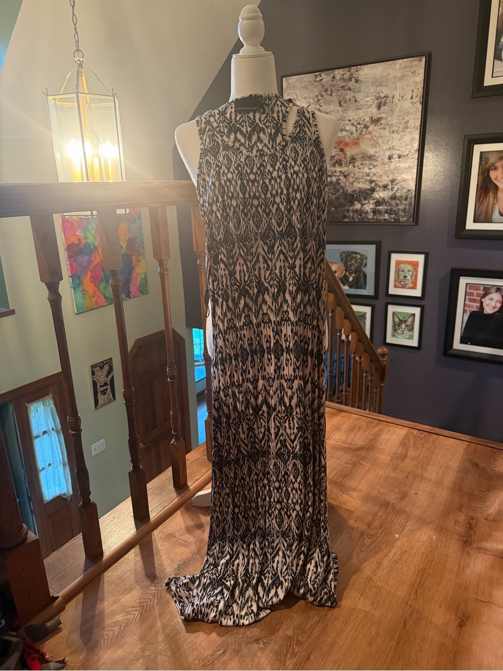 Cynthia Rowley Black and Cream Ikat-Print Maxi Skirt